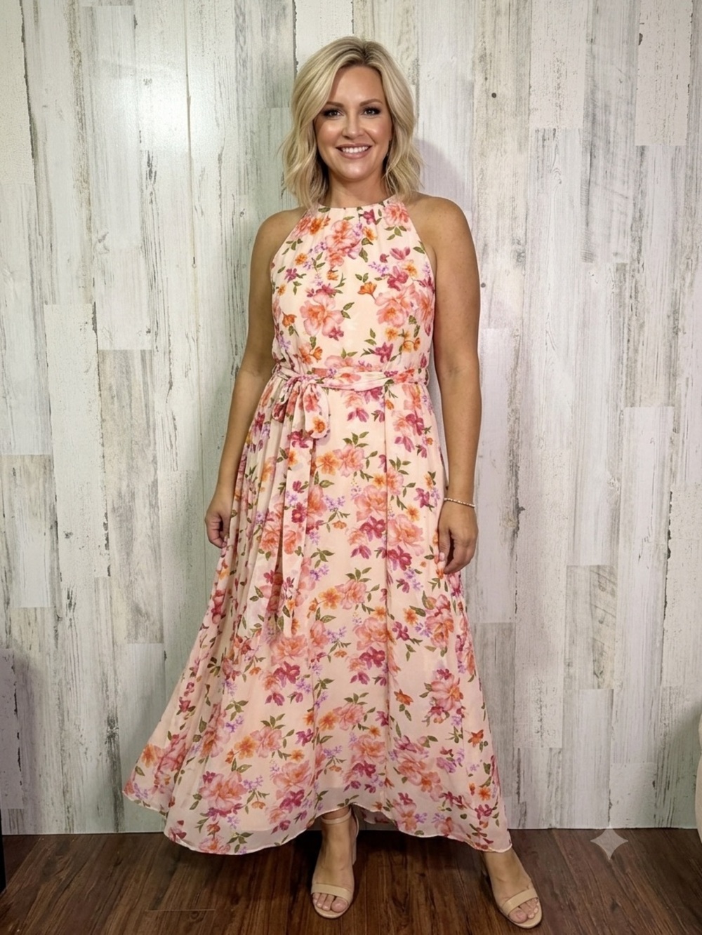 Shelby & Palmer Floral Maxi Dress Size 16 Halter Neck Wedding Guest